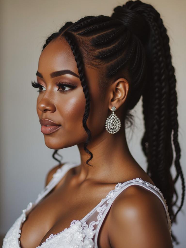 african female wedding braided ponytail hairstyles