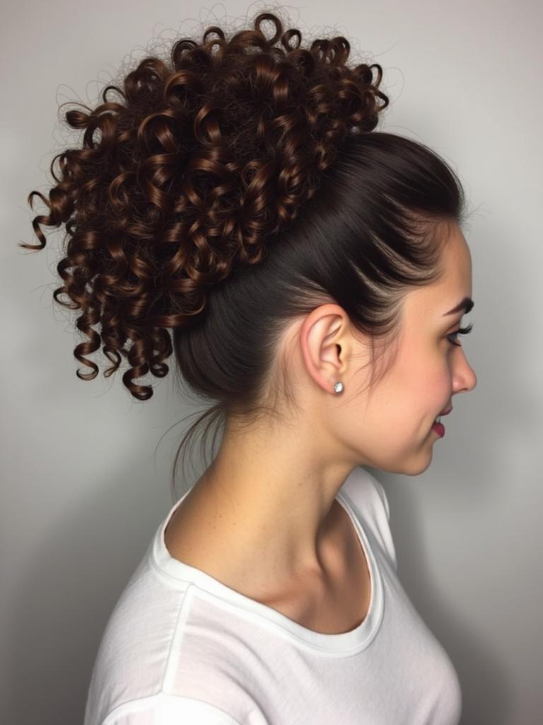 slicked curly bun hairstyles