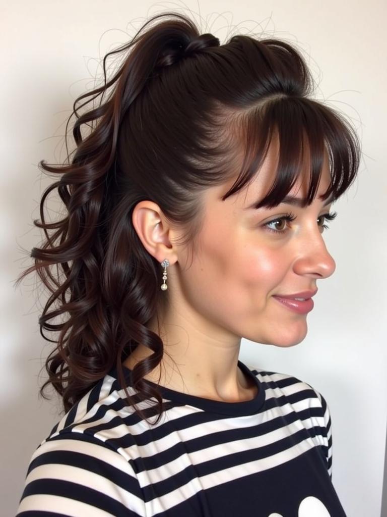 curly hairstyles slick back bangs