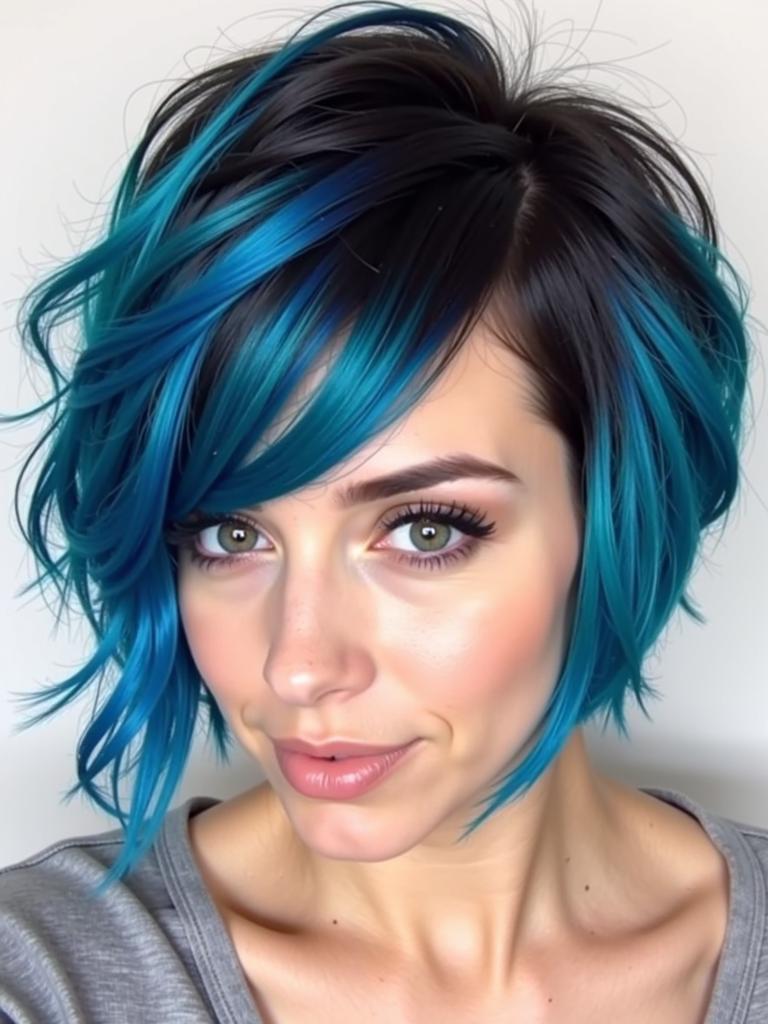 short hair color ideas blue and black