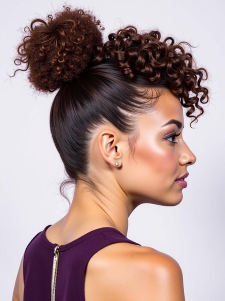 slicked curly bun hairstyles