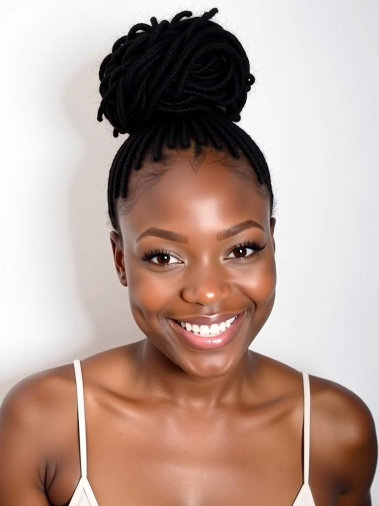 black natural hairstyles updo high bun marley hair