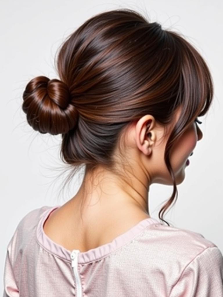 slick bun hairstyles with curtain bangs