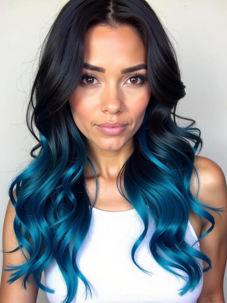 hair color ideas for black hair with highlights blue