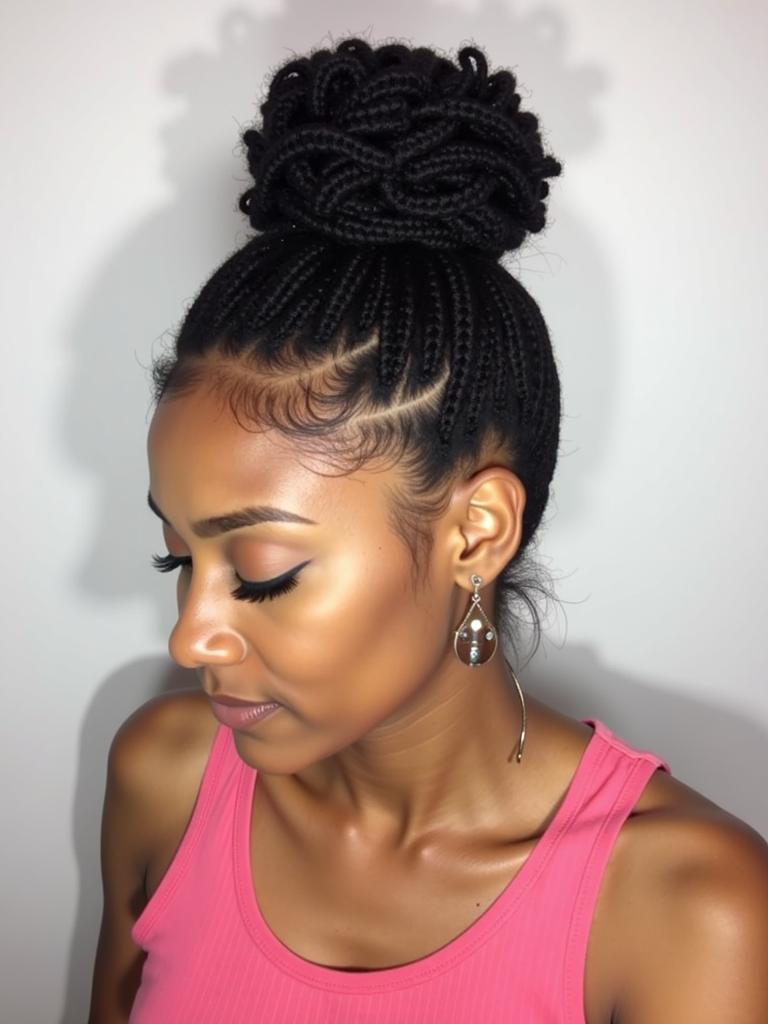 black natural hairstyles updo high bun marley hair