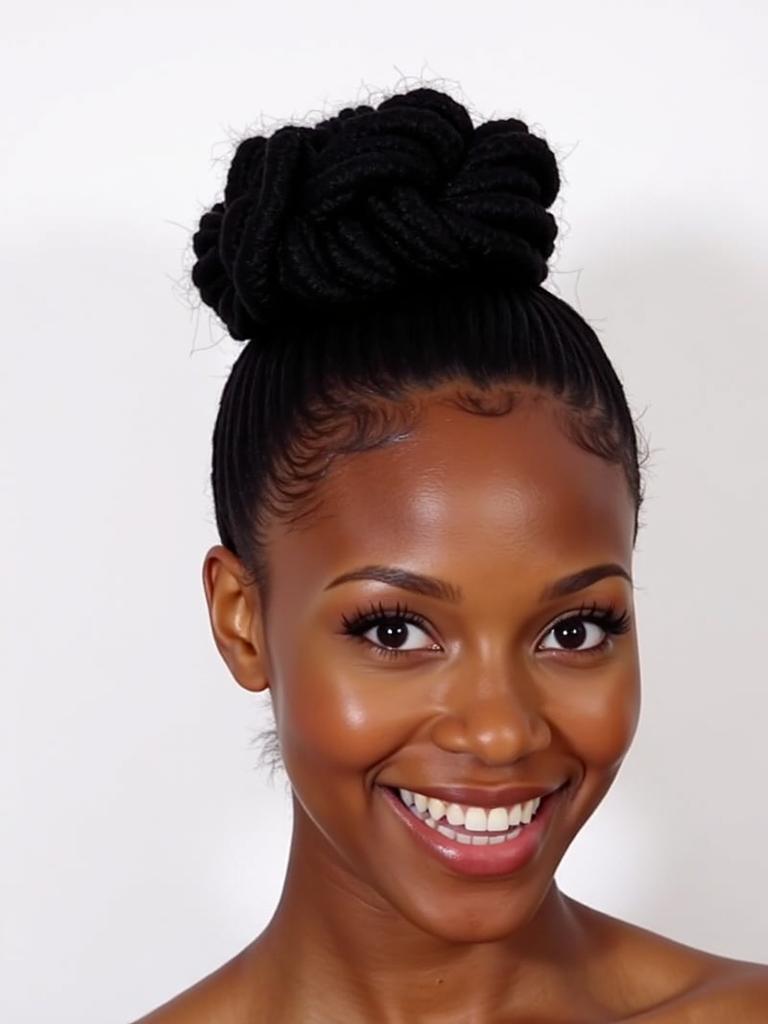 black natural hairstyles updo high bun marley hair