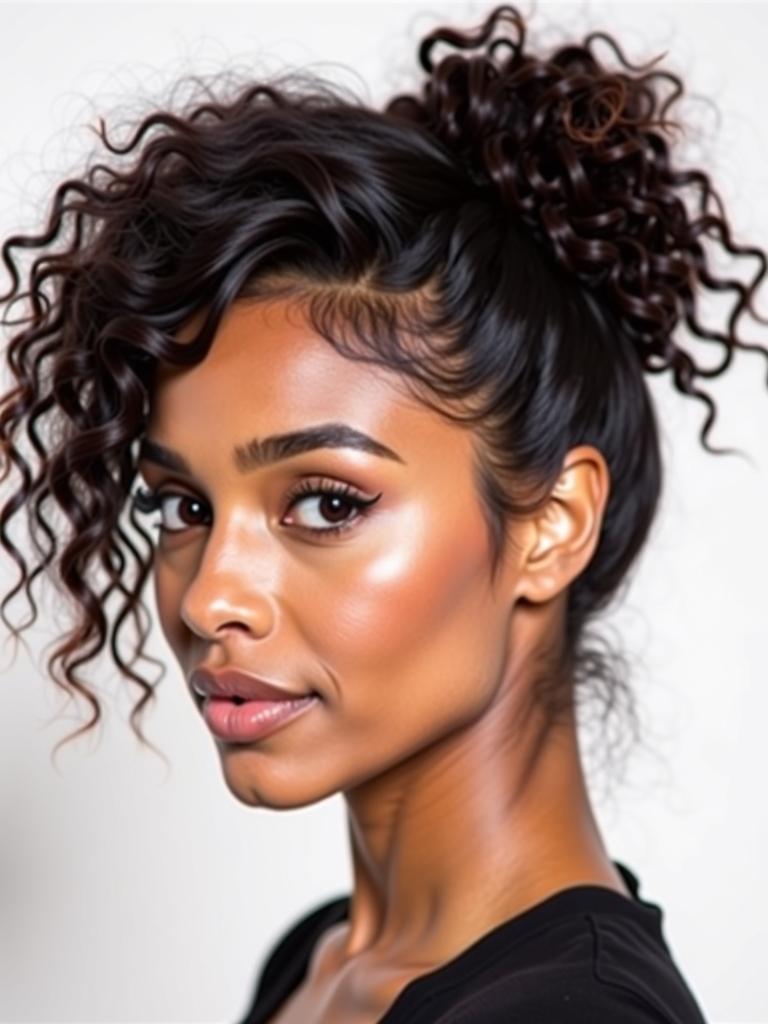 curly hairstyles slick back bangs