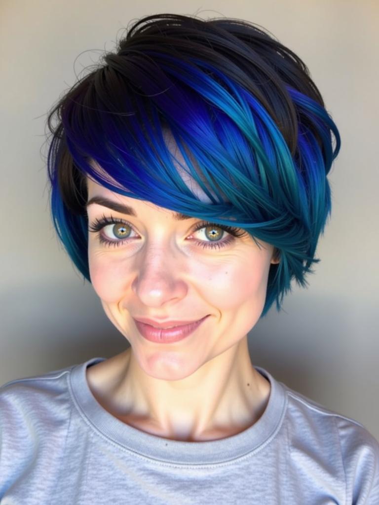 short hair color ideas blue and black