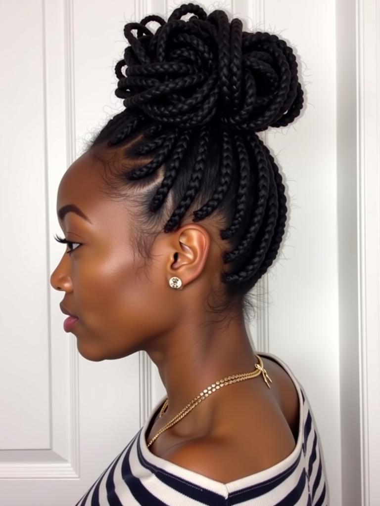 black natural hairstyles updo high bun marley hair