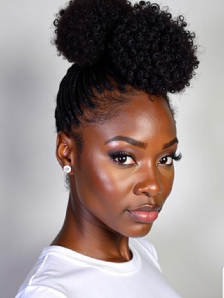 black natural hairstyles updo high bun marley hair